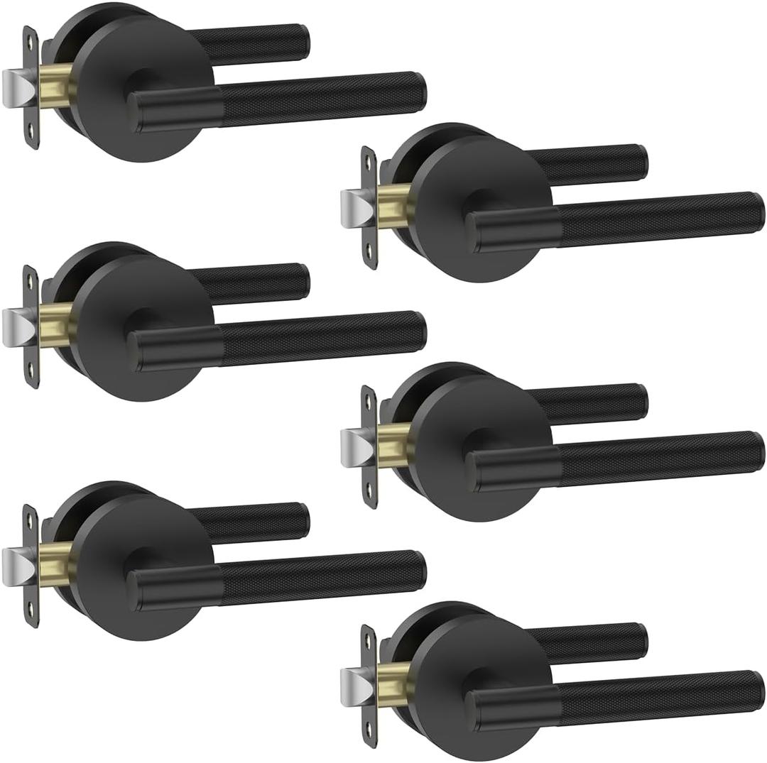 Asidrama 4 Pack Passage Door Handles, Door Lever with Door Knobs Indoor for Bedroom or Bathroom, Heavy Duty Black Door Handles Interior with Locks for Left Right Sided Doors