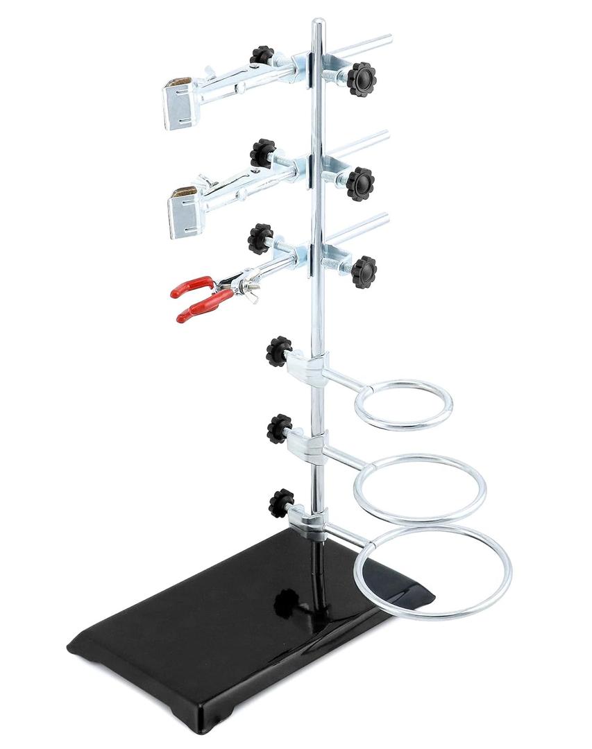 QWORK Laboratory Grade Metalware Set, Lab Support Stand Set with Iron Clamp Holder, Flask Clamp, and Condenser Stand