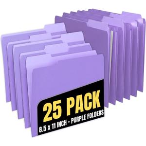 1InTheOffice Purple File Folders, 1/3 Cut Tabs, Letter Size, Violet, 25-Pack