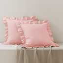 Sofa Pillow Covers 18''x18'', Microfiber Pink Pillows Covers Set of 2, Soft Breathable and Non Shrinking Ruffled Pillow Shams for Sofa Bedroom Car Decoration etc