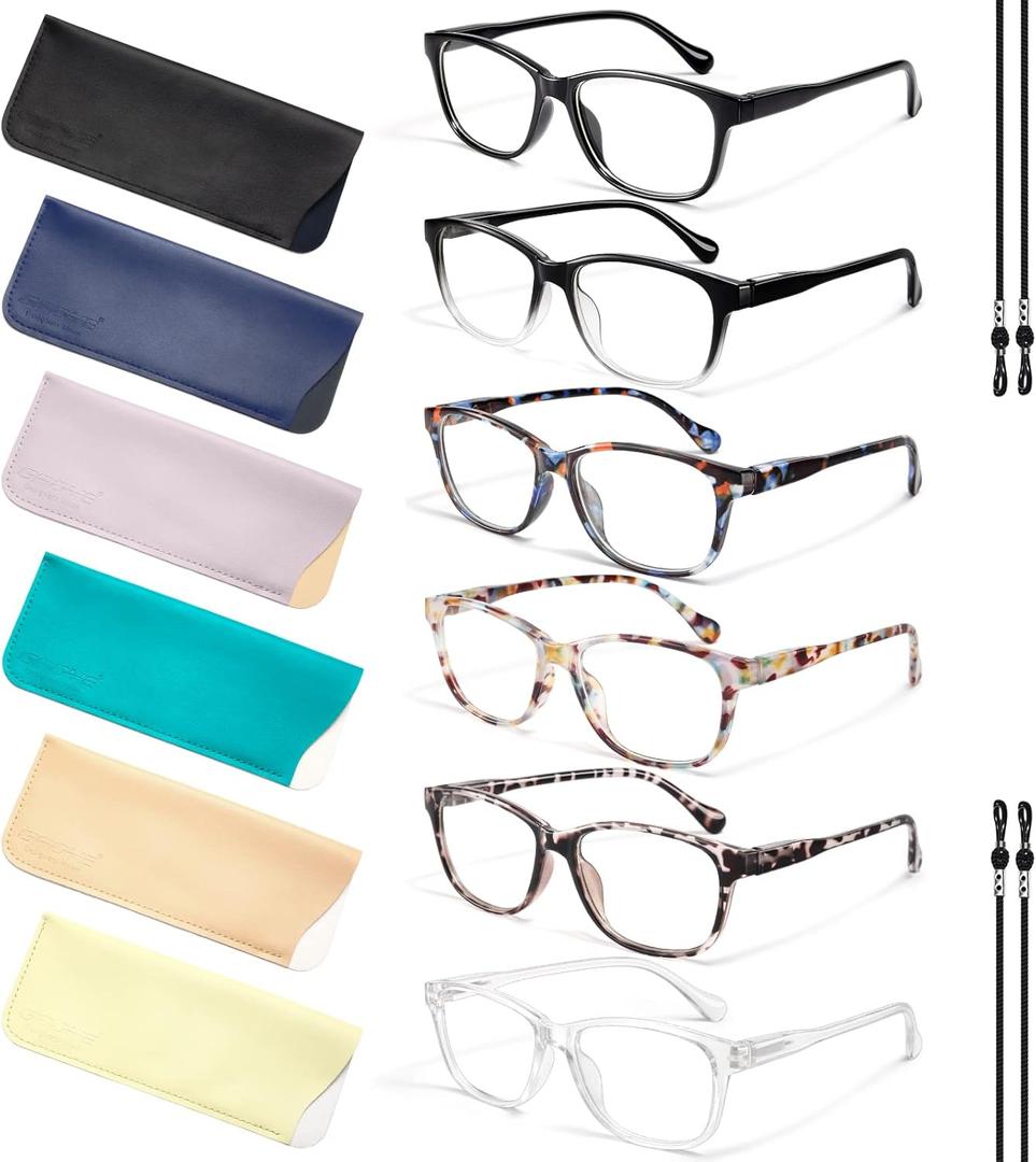 Gaoye Reading Glasses Women or Readers Men 6 Pack Stylish Blue Light Blocking Computer Eyeglasses - Ease Blurry Vision