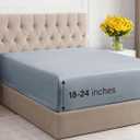 Extra Deep King Fitted Sheet - Hotel Luxury Single Fitted Sheet Only - Easily Fits 18 inch to 24 inch Mattress - Ultra Soft, Wrinkle Free with Extra Deep Pockets - Breathable & Comfy - Heathered Blue