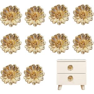 10 Pcs Gold Cabinet Knobs,Zinc Alloy Flower Shape Drawer Knobs,Cabinet Hardware,for Drawer Bathroom Closet Wardrobe Dresser Cabinet