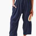 TARSE Women's Linen Wide Leg Pants Casual Loose Drawstring Summer Beach Travel Vacation Palazzo Harem Pants with Pockets XXXXL