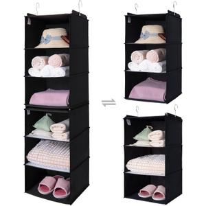 GRANNY SAYS 6-Shelf Hanging Organizer for Closet, Separable to 2 Pack 3-Shelf Hanging Shelves, Hanging Organizer for Bedroom, Black
