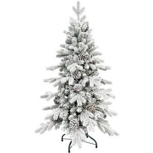 4 FT Snow Flocked Christmas Tree with 455 PE&PVC Mixed Branch Tips,Unlit Artificial Skinny Pencil Christmas Tree with 19 Pine Cones,Hinged Premium Xmas Slim Fir Trees for Home,Office,Party Decoration