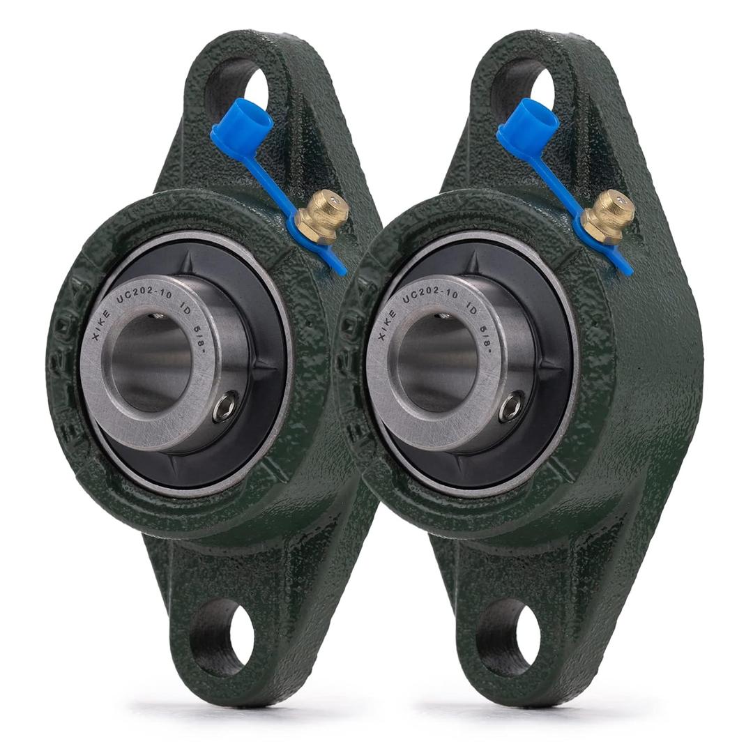 XIKE 2 Pcs UCFL202-10 Bore 5/8" Pillow Block Flange Mounted Ball Bearings, Solid Cast Iron Base and Self Aligning Chrome Steel Sealed Bearings.