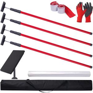 10FT Dust Barrier Poles Kit with Plastic Sheeting (32.8x13.1FT), 2 Heavy-Duty Zippers & Gloves – Telescoping Poles for Temporary Dust Barrier System, Home Renovation & Construction (4PCS)