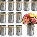 Rustic Vase for Table Centerpieces 4.33 Inch Small Petite Flower Vase with Twine Bow Vintage Farmhouse Decor for Wedding Reception Dining, Home Galvanized Metal Buckets(Iron Color,12 Pcs)