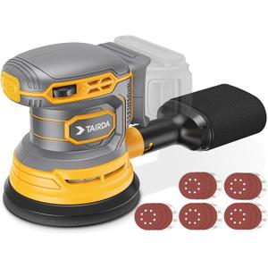 Cordless Random Orbital Sander Compatible for Dewalt 20v 60v Battery(NO Battery), Electric Palm Orbital Sander With Dust Collector, 6 Variable Speeds, 20Pcs Sandpaper For Sanding Polishing Woodworking (Yellow)