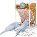 Bird Parrot Feeders, No Mess Automatic Cage Feeder Dispenser Food Container, Auto Bird Seed Bowl for Small Medium Birds, Cockatiel Canary Cockatoos Parakeet Conure Lovebird, Acrylic Clear (Feeder)