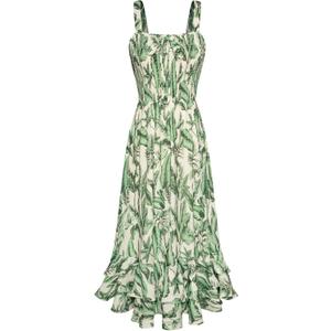 GRACE KARIN Women's 2026 Summer Floral Boho Dress Square Neck Strapped Swing A Line Sundress Beach Long Maxi Outfits, L