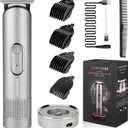 PRITECH Beard Trimmer for Men - Rechargeable Men's Electric Trimmer & Razor, Cordless Body Groomer for Face, Neck, Groin & Manscaping, Includes Standing Charging Dock, Ideal Gift for Men, Gray