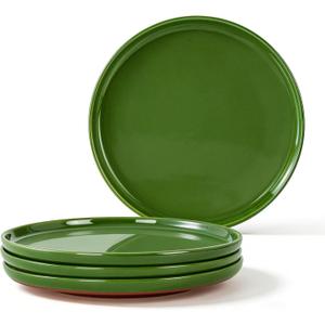 GZG Ceramic Dinner Salad Plates Set of 4, 8 Inch Speckled Dinnerware Dessert Plates with Clay-Tone Base, Microwave Oven Dishwasher Safe (Verdant Green)
