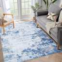DEYU 8x10 Area Rugs for Living Room Bedroom Room Rug Carpet Washable Dining Room Office Rug Non Slip Modern Abstract Low Pile Blue
