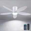 48" Ceiling Fans with Lights-Low Profile Ceiling Fan with Light and Remote/APP Control,Flush Mount,DC Reversible,LED Dimmable Modern Ceiling Fans for Bedroom,Indoor/Outdoor Patio Use(White)