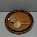 Round Wood Serving Trays Set of 2, Ottoman Tray Rustic Acacia Wooden Trays with Handles, Nesting Circle Tray with 4 Coasters for Coffee Table Living Room Bathroom Bedroom Party (15.75"+13.78" Round Tray - Acacia)