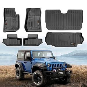 All Weather Floor Mats & Cargo Liner & Backrest Mats for 2007-2018 Jeep Wrangler JK 2 Door Accessories (for 2007-2018 Jeep Wrangler JK 2 Door Full Set)