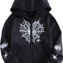 Girl's Zip Up Hoodies Long Sleeve Graphic Sweatshirt Outerwear with Pocket (Black)