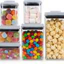 6 Pcs POP Container Set, Airtight Food Storage with Lids, Push Button Seal BPA-Free Set for Pantry, 0.65QT/0.7QT/1.8QT/2.4QT for Bulk Dry Food, Cereal, Flour, Sugar, RV Kitchen Storage