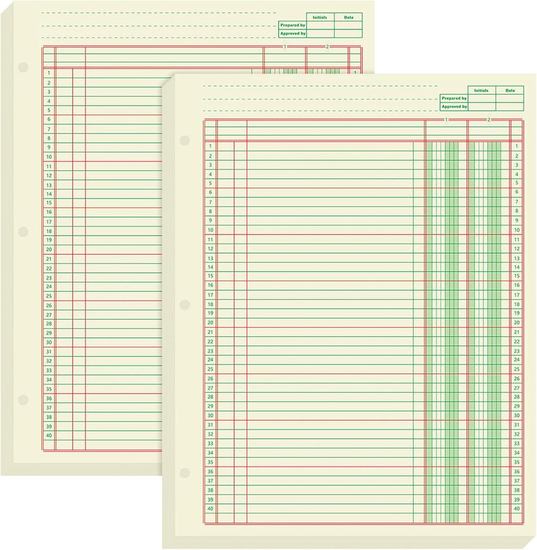 Fulmoon 2 Pack 100 Sheets Columnar Pad Accounting Ledger Paper Accounting Ledger Book Green Analysis Pad for Business, 50 Sheets/Pack, Single Page Format(2 8.5 x 11 Inch)