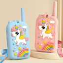 Walkie Talkie for Kids with Video: 2 Pack Rechargeable Toddler Toys with HD Camera & Voice Changer, Long Range Gift Toys for Boy & Girl Age 3-8 for Outdoor Play, Camping (Unicorn Blue/Unicorn Pink)