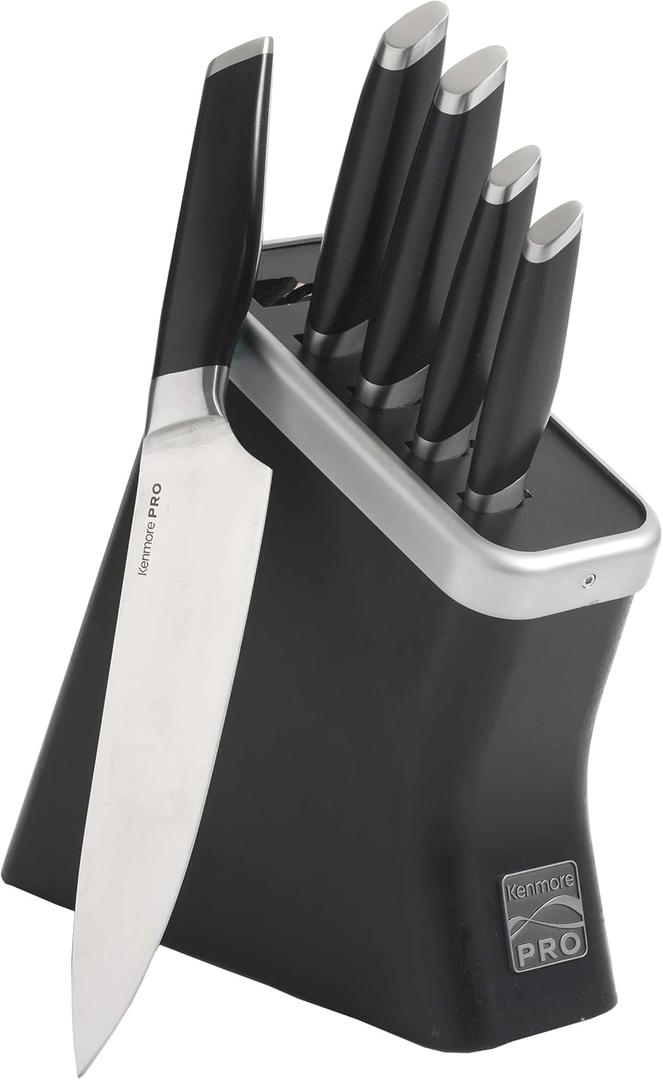 Kenmore Pro Truman Stainless Steel Knife Block Set, 6-Piece, Black