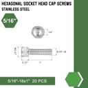 uxcell Hex Socket Bolts (5/16"-18x1), 304 Stainless Steel Hex Socket Drive Screw, Silver Tone, 20 Pcs