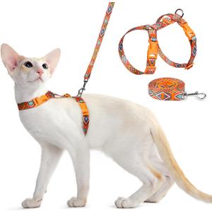 Dooradar Cat Harness and Leash, Escape Proof Adjustable Kitten Vest, Lightweight Soft Pet Straps, Easy Wearing for Small Medium Kitty Safe Walking Travel Control, Orange & Black, S