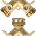 A30009B Heavy Duty Brass Garden Hose Splitter 2 Way Outdoor Faucet Splitter 2 Way with Solid Brass Handles