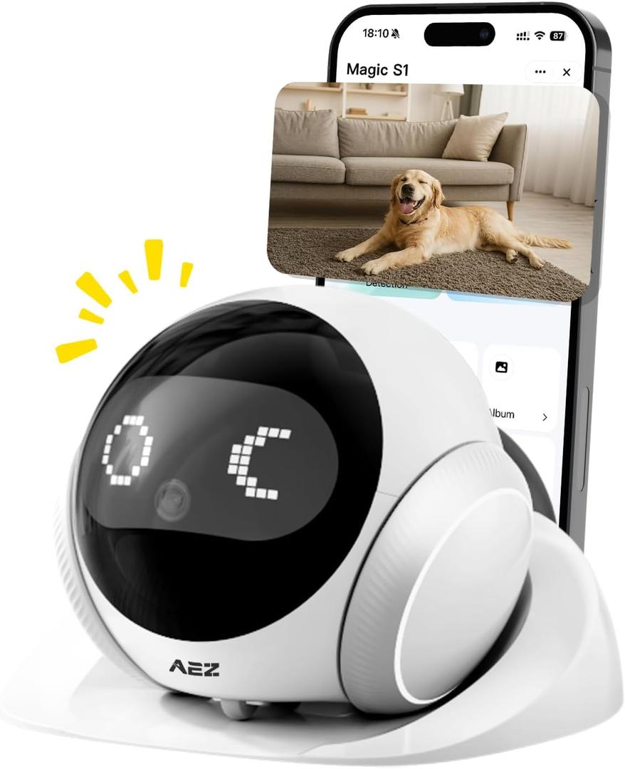 AEZ Pet Camera 1080P HD Lens Cat/Dog Camera Robot,Indoor Movable with Auto-Recharge, 2-Way Audio,Blinky Bot with Night Vision,Smart App Control for Cats/Dogs/Baby/Elderly (SD/Cloud Storage)