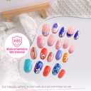 96PCS Press on Nails Short Almond False Nails Full Cover Nails Kit with Flower Designs,Glue on Nails for Women and Girls