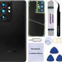 Rear Back Glass Replacement for Samsung Galaxy S21 Ultra 5G with Pre-Installed Adhesive and Repair Tool Kits (Phantom Black)