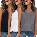 3 Pack Women's V Neck Tank Tops Summer Casual Sleeveless Basic Tee Shirts 2026 Fashion Beach Vacation Clothes (Large, Black)