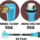 CircleCord UL Listed 50 Amp 25 Feet RV/Generator Cord with Locking Connector, Heavy Duty 6/3+8/1 Gauge STW Wire, 14-50P Male and SS2-50R Twist Locking Female for RV Camper and Generator to House (Blue)