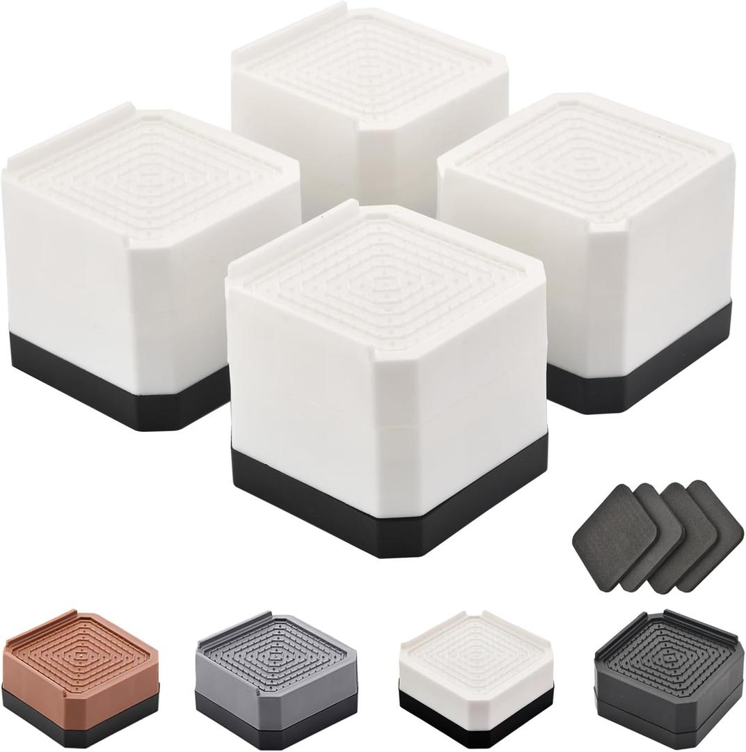 Bed Risers Furniture Risers Heavy-Duty Rectangular Adjustable Block Lift to 3 inches and 4.3 inches Desk, Sofa, Chair Legs, Refrigerator, Washing Machine Support up to 4000 pounds (2 layer(3inches), White-square-4 Pack)