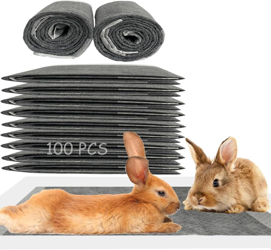 100 Pcs Disposable Rabbit Pee Pads,Pet Pees Pad Cage Black Carbon Liner,Super Absorbent Leak Proof Cushion Reduce Odor Bunny Training Accessories for Kitten Puppy Hamsters Hedgehog (13.0 x 18.0 inches)