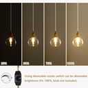Plug in Glass Pendant Light with Dimmable Switch 4.72" Vintage Hanging Pendant Light Fixtures for Bedside Dining Room Foyer, Brass