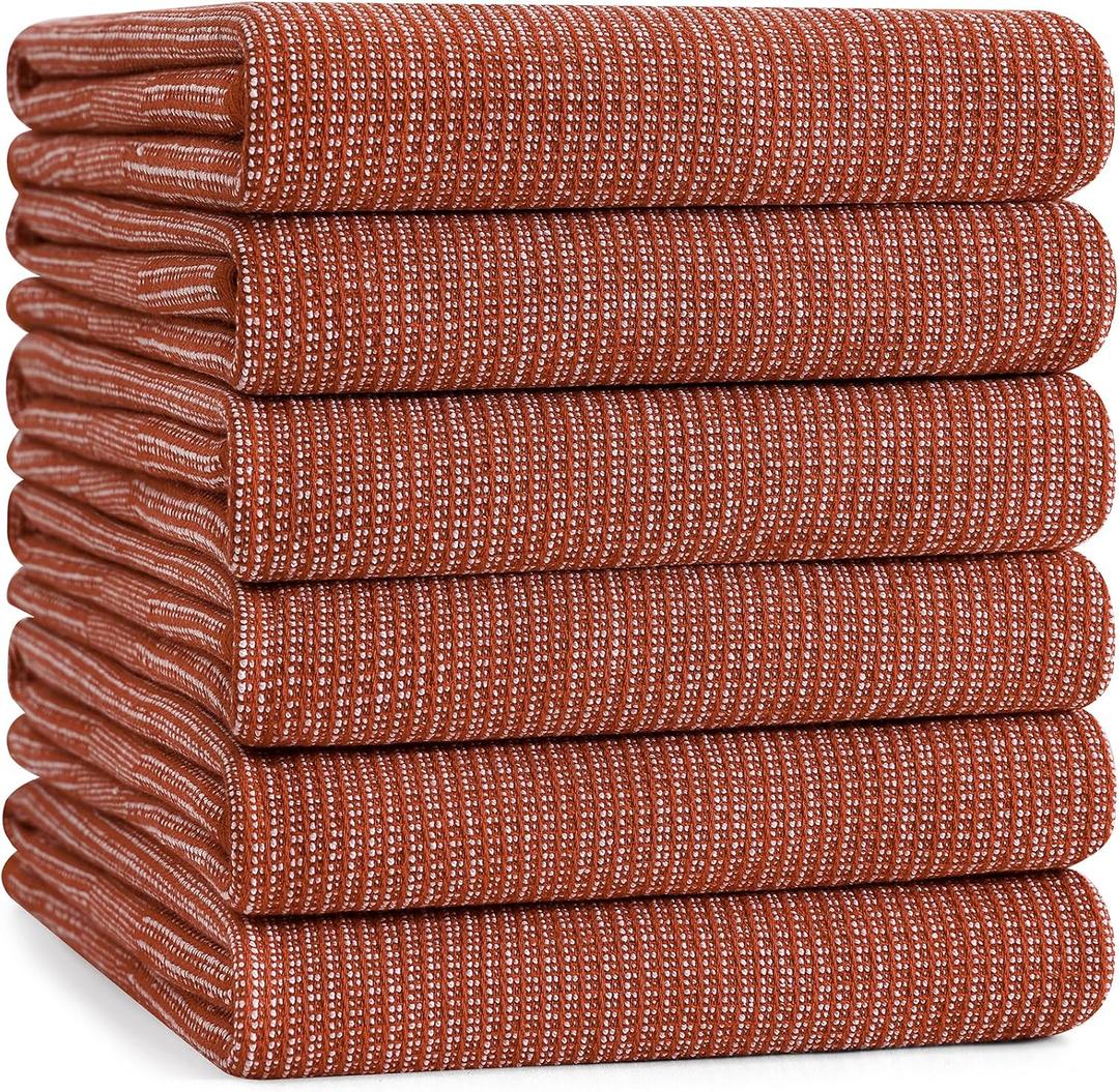 Mordimy Premium Kitchen Towels 6 Pack (18 x 28 Inches, Rust), Large Cotton Kitchen Hand Towel, Flat & Terry Dish Towels for Drying Dishes, Super Absorbent Tea Dishtowels Set with Hanging Loop