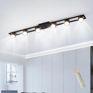 Garwarm Modern Ceiling Light Track Lighting Fixtures, 48.4 Inch Dimmable LED Kitchen Ceiling Light Fixture with Remote 6-Light Black LED Chandelier for Bedroom Dining Room (Black/72W/L123CM)