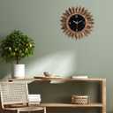 Honiway Wall Clock Battery Operated 12 in Rustic Wood Boho Sunburst Decorative Wall Clock Silent Non Ticking Farmhouse Small Wall Clocks for Living Room Kitchen Bathroom Bedroom Decor (Rustic Brown)
