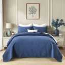 Navy Blue BeddingCotton King Size Comforter SetFarmhouse Printed Pattern BedspreadsSoft Cotton Quilt Solid Color Lightweight Bedspread All Seasons 3 Piece