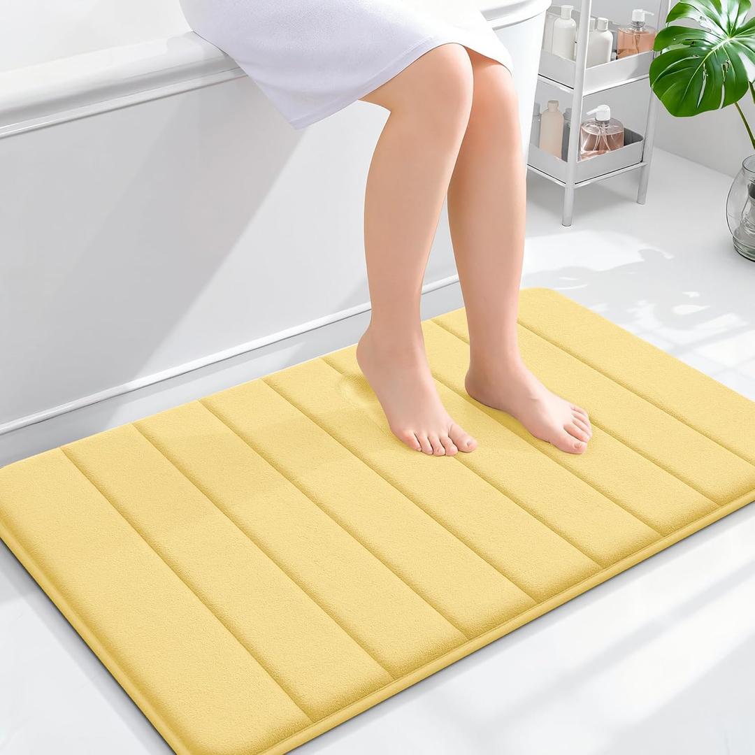 OLANLY Memory Foam Bath Mat 36x24, Super Soft Absorbent Bathroom Rugs, Quick Dry, Machine Washable Shower Floor Rugs, Bathmat Carpet, Bathroom Home Decor Accessories, Yellow