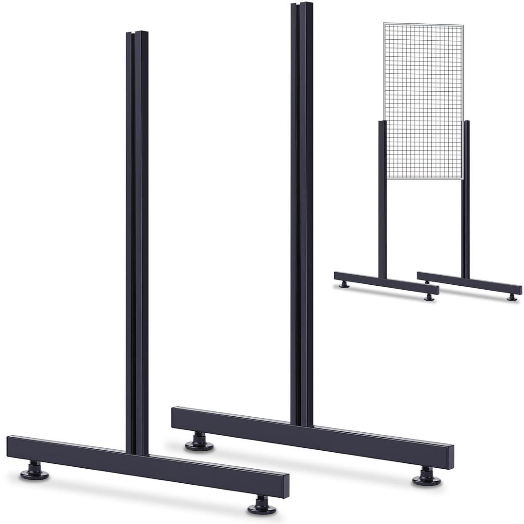 Yaocom Set of 2 Pairs Slide-on Grid Legs T Base Rectangular Tube T-Shape Grid Wall Panel Legs, No Hardware Needed(Black,17.7 x 24 Inch)