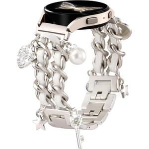 Stylish Metal Band Compatible with Samsung Galaxy Watch 7 Band/FE 6 5 4 40mm 44mm,Galaxy Active 2, 20mm Watch Strap Pretty Chain with Cute Decorative Charms Accessories for Samsung Watch Bands Women