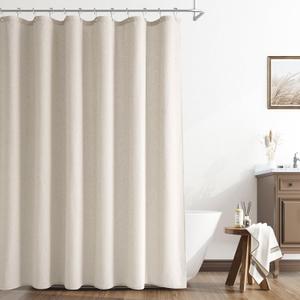 Naturoom Apricot Linen Shower Curtain, Cloth Textured Fabric Shower Curtain Set with Hooks, Simple Elegant Modern Farmhouse Country Ultra Thick Bath Curtains for Bathroom,Water Repellent,72x78