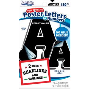 ArtSkills Paper Poster Letters and Numbers for Projects and Crafts, 4" and 2.5", Black, 150 Pieces - Multiple Sheets Per Letter Pad