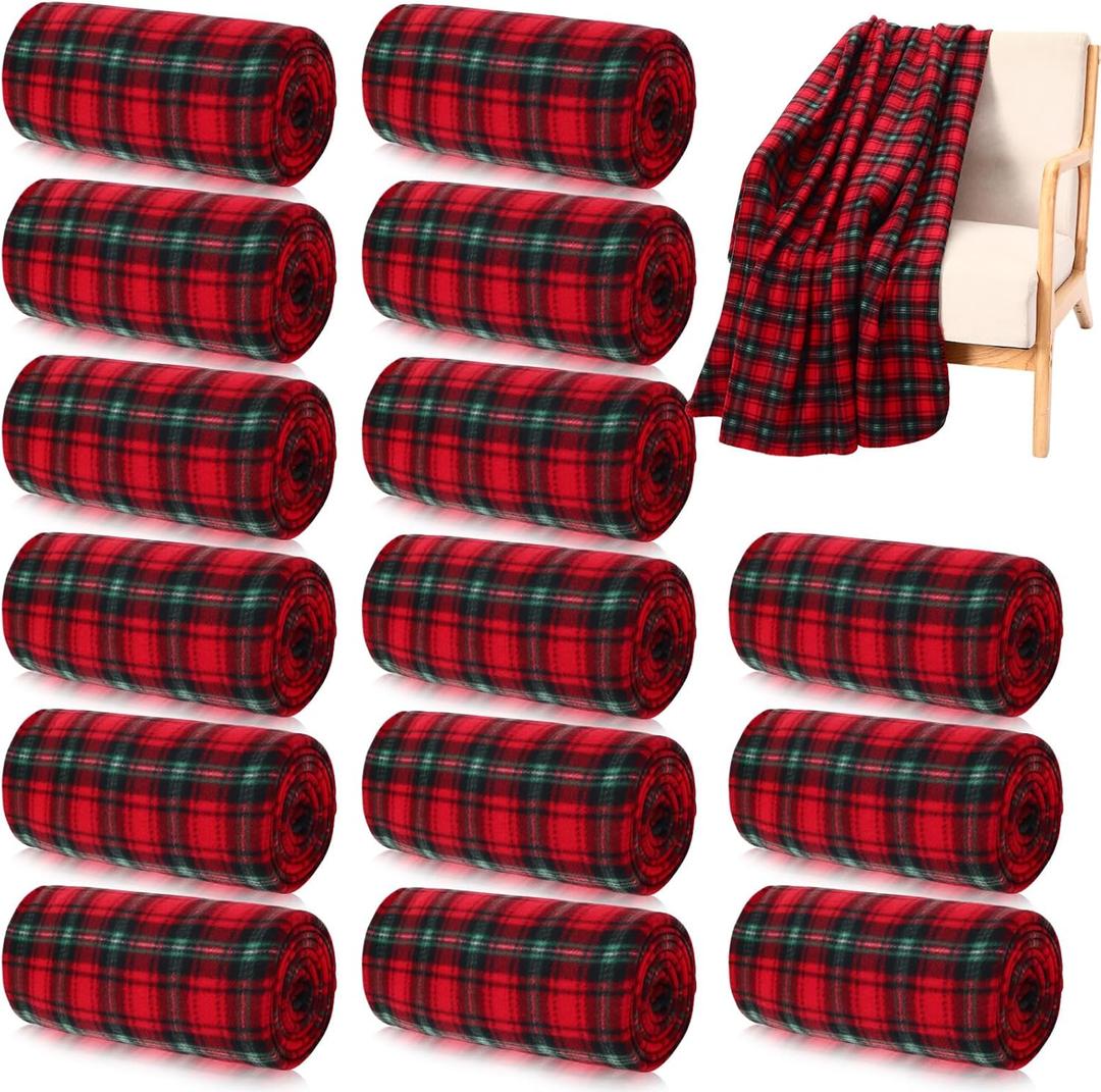 Buryeah 15 Pcs Christmas Buffalo Plaid Throw Blankets Bulk 60 x 50 Inch Tartan Plaid Checkered Warm Throw Blankets Decor for Christmas Couch Sofa Chair Bed Office Home(Style A, Red and Green)