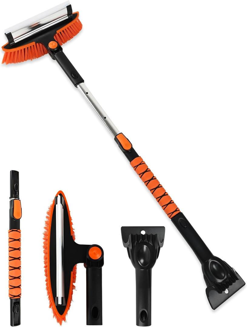 41" Extendable Ice Scrapers for Car Windshield 2-in-1 Snow Brush for Car Snow Scraper for Car Snow Scraper and Drush with Ergonomic Foam Grip for Cars, Trucks, SUVs with 360 Pivoting Brush Head