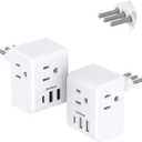 2 Pack Italy Travel Plug Adapter, Type L Italy Power Adapter with 3 American Outlets 3 USB Ports(1USB C), 6 in 1 Travel Outlet Adaptor, 3 Prong Grounded Plug for USA to Italy Chile Uruguay Italian White